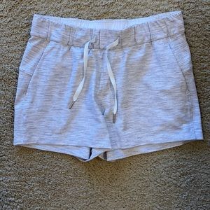 Lululemon athletic short. Soft gray in color. Striped pattern.
